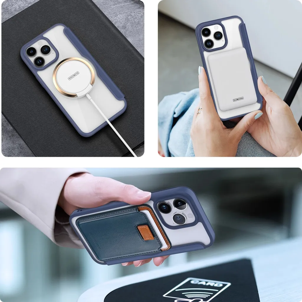 Mbështjellës Dux Ducis Skin X Pro për iPhone 15 Pro, MagSafe, Flip, Blu - 10