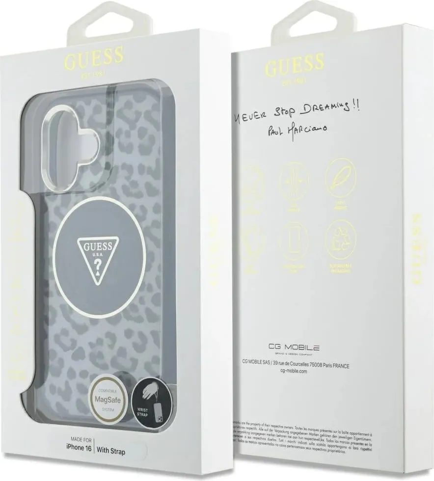 Mbështjellës Guess HC IML Leopard Triangle Cord Strap për iPhone 16, MagSafe, i zi - 7