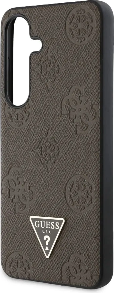 Mbështjellës Guess Grained Hot Stamp Peony Pattern Triangle Logo MagSafe për Samsung Galaxy S25, Kafe - 6