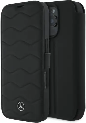 Mbështjellës Mercedes MB Waves për iPhone 16 Pro Max, lëkurë, zi