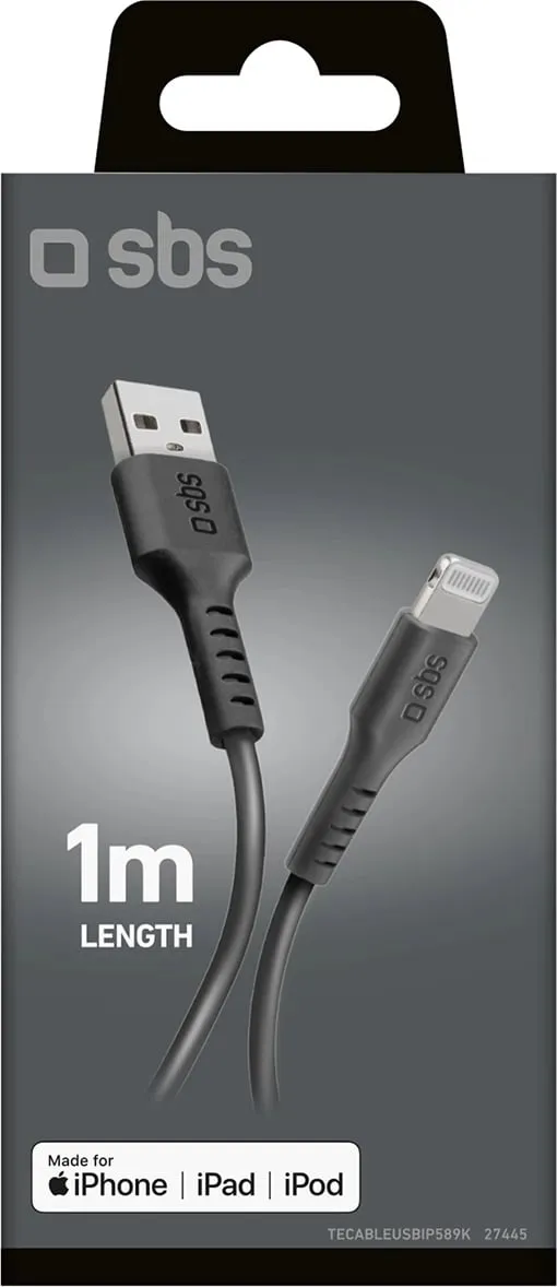 Kabllo USB-A në Lightning SBS TECABLEUSBIP589K, 1m, e zezë - 2