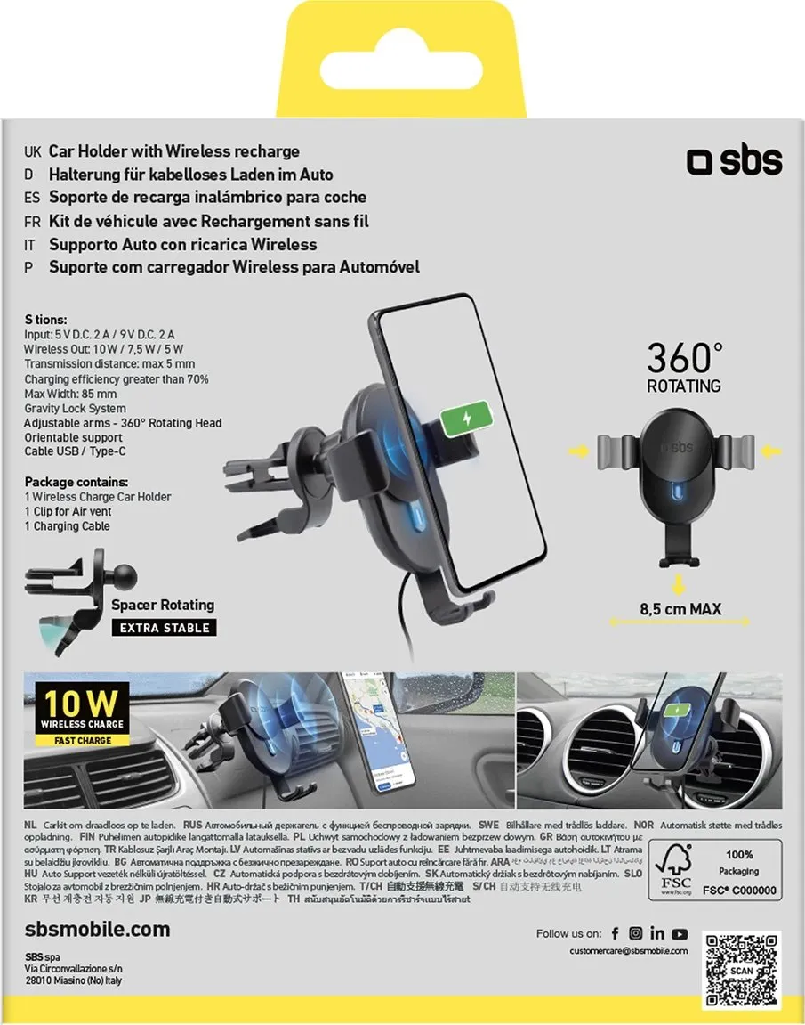 Mbajtëse celulari me karikues wireless SBS TESUPWIR10CLIPSTG, 10W, e zezë - 3
