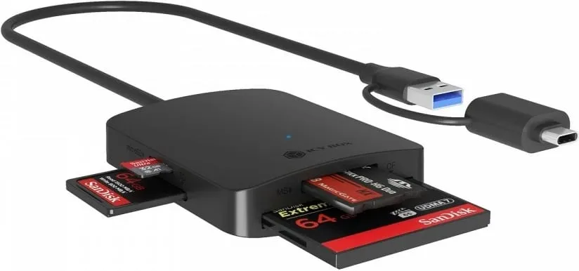 lexues kartelash ICYBOX IB-CR302-CU3, USB 3.2 Gen 1 (5 Gbit/s), lidhje USB-A dhe USB-C, UHS-I, për SD/microSD/CompactFlash/Memory Stick, e zezë - 1