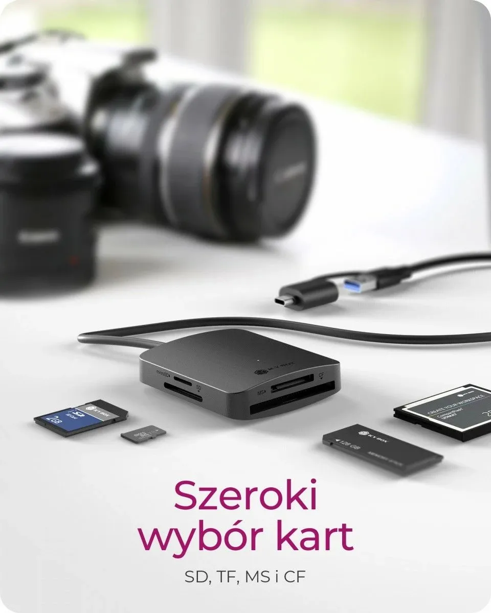 lexues kartelash ICYBOX IB-CR302-CU3, USB 3.2 Gen 1 (5 Gbit/s), lidhje USB-A dhe USB-C, UHS-I, për SD/microSD/CompactFlash/Memory Stick, e zezë - 5