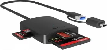 lexues kartelash ICYBOX IB-CR302-CU3, USB 3.2 Gen 1 (5 Gbit/s), lidhje USB-A dhe USB-C, UHS-I, për SD/microSD/CompactFlash/Memory Stick, e zezë