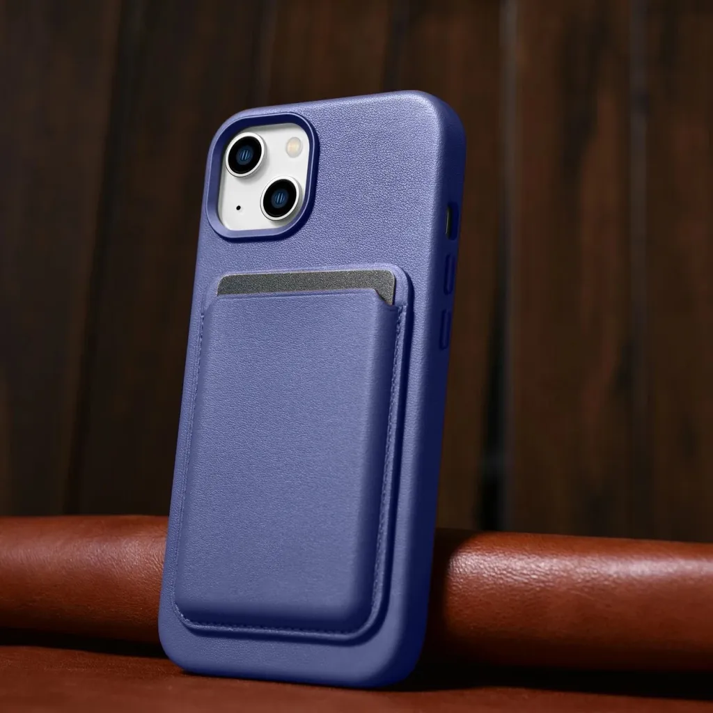 Mbështjellës iCarer për iPhone 14 Plus, lëkurë natyrale, MagSafe, vjollcë e çelët - 12