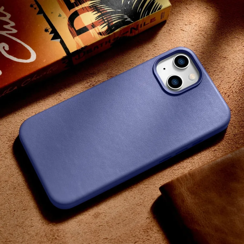Mbështjellës iCarer për iPhone 14 Plus, lëkurë natyrale, MagSafe, vjollcë e çelët - 13