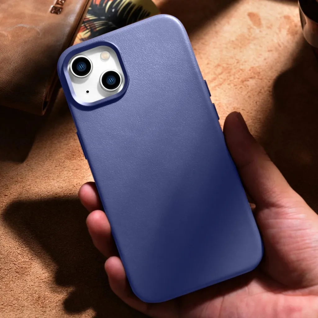 Mbështjellës iCarer për iPhone 14 Plus, lëkurë natyrale, MagSafe, vjollcë e çelët - 14