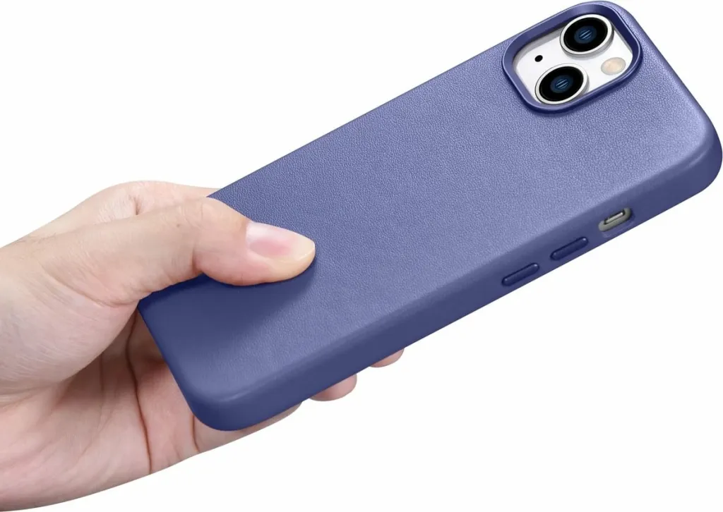 Mbështjellës iCarer për iPhone 14 Plus, lëkurë natyrale, MagSafe, vjollcë e çelët - 17