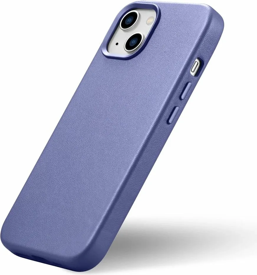 Mbështjellës iCarer për iPhone 14 Plus, lëkurë natyrale, MagSafe, vjollcë e çelët - 5