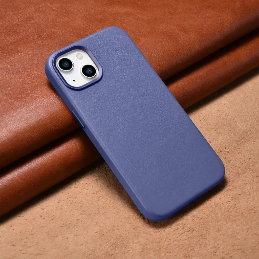 Mbështjellës iCarer për iPhone 14 Plus, lëkurë natyrale, MagSafe, vjollcë e çelët - 10