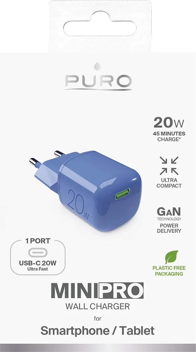 Karikues muri Puro Elektrik 20W GaN, USB-C, Kaltër - 2