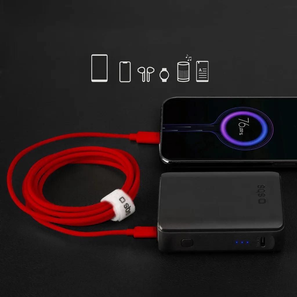 Kabllo USB-C në USB-C SBS TECABLETISSUETCCR, 1.5m, 60W, e kuqe - 3