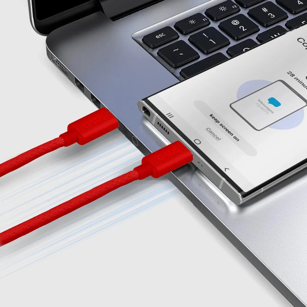 Kabllo USB-C në USB-C SBS TECABLETISSUETCCR, 1.5m, 60W, e kuqe - 6