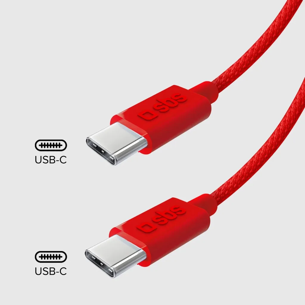 Kabllo USB-C në USB-C SBS TECABLETISSUETCCR, 1.5m, 60W, e kuqe - 10