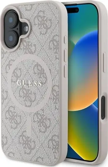 Mbështjellës Guess 4G Ring Classic Logo MagSafe për iPhone 16 Plus, Rozë