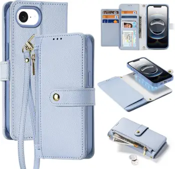 Mbështjellës Dux Ducis Lawa për iPhone 16e, lëkurë, me portofol magnetik, Blu