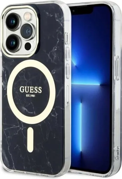 Mbështjellës Guess Marble MagSafe për iPhone 14 Pro Max 6.7", i zi - 1