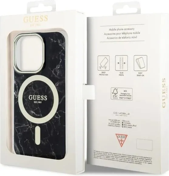 Mbështjellës Guess Marble MagSafe për iPhone 14 Pro Max 6.7", i zi - 3