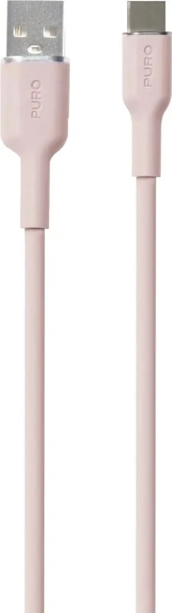 Kabllo USB-A në USB-C Puro Soft 1.5m, silikon, rozë