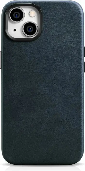 Mbështjellës lëkure iCarer Oil Wax Premium për iPhone 14 Plus me MagSafe, Kaltër e errët