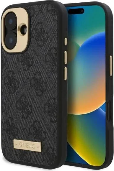 Mbështjellës Guess 4G Logo Plate MagSafe për iPhone 16, Zi - 1