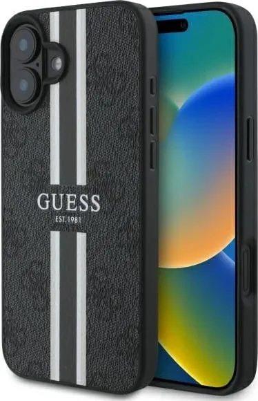 Mbështjellës Guess 4G Printed Stripes MagSafe për iPhone 16, zi - 1