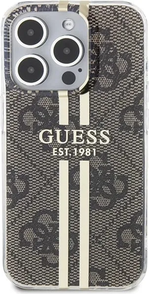 Mbështjellës Guess IML 4G Gold Stripe për iPhone 15 Pro, Kafe - 2