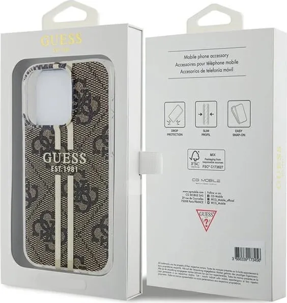 Mbështjellës Guess IML 4G Gold Stripe për iPhone 15 Pro, Kafe - 3