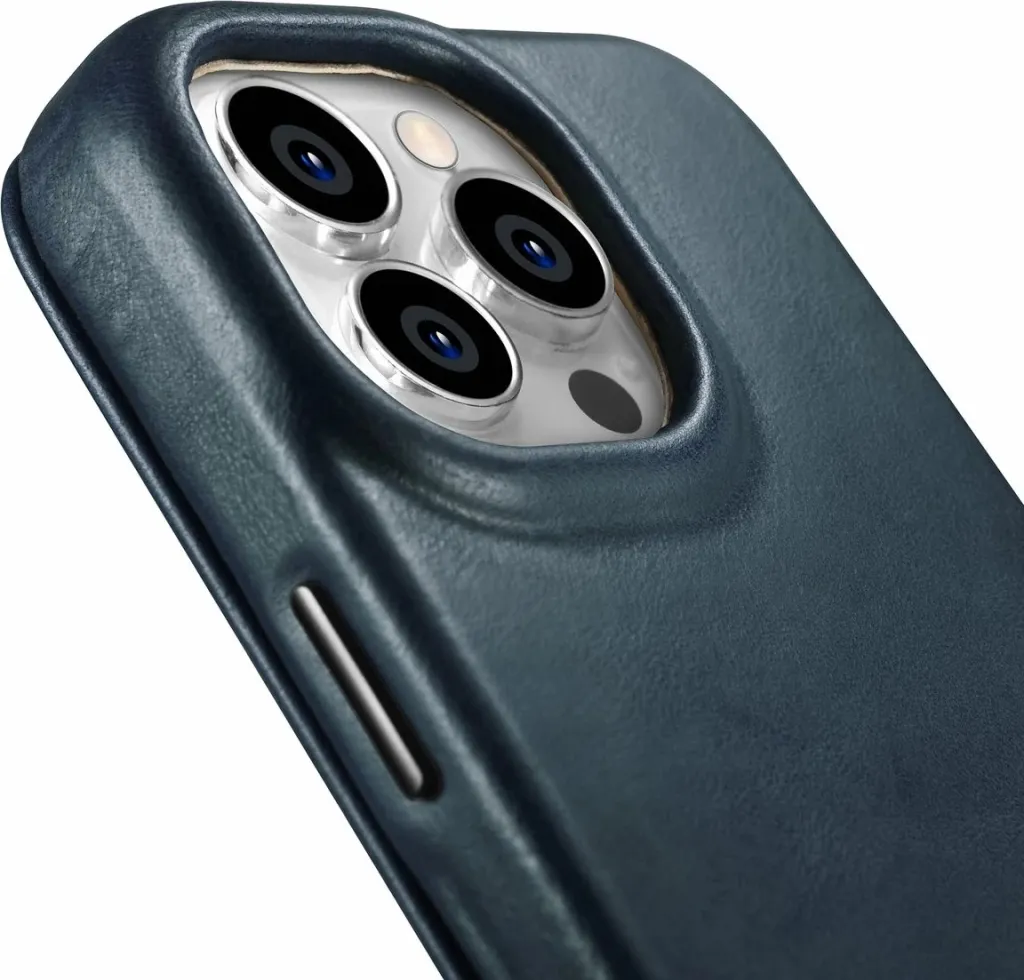 Mbështjellës iCarer Oil Wax Premium Leather Folio për iPhone 14 Pro Max, MagSafe, Kaltër - 12