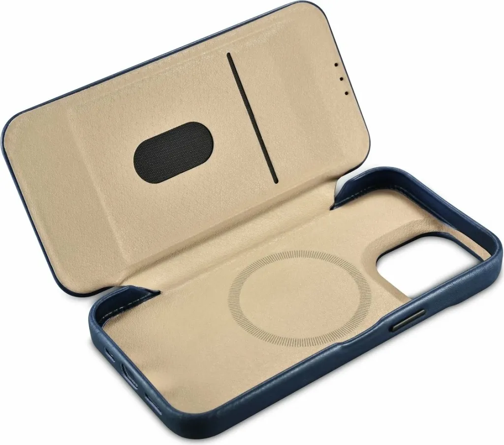 Mbështjellës iCarer Oil Wax Premium Leather Folio për iPhone 14 Pro Max, MagSafe, Kaltër - 13