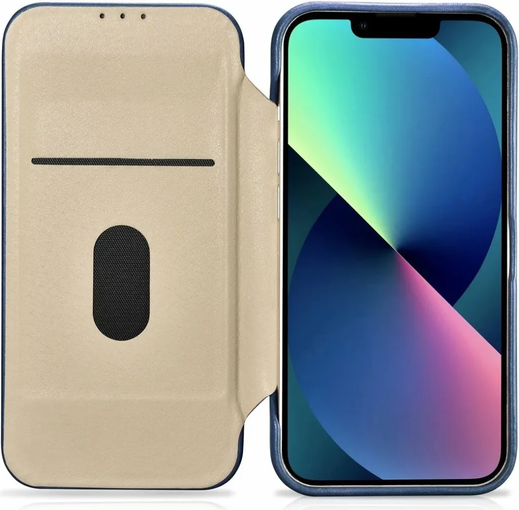 Mbështjellës iCarer Oil Wax Premium Leather Folio për iPhone 14 Pro Max, MagSafe, Kaltër - 15