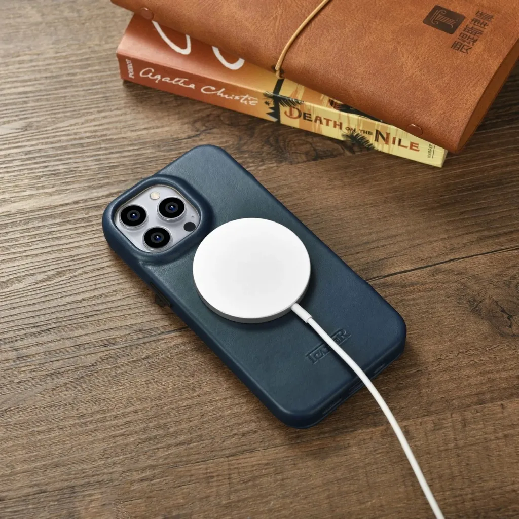 Mbështjellës iCarer Oil Wax Premium Leather Folio për iPhone 14 Pro Max, MagSafe, Kaltër - 21