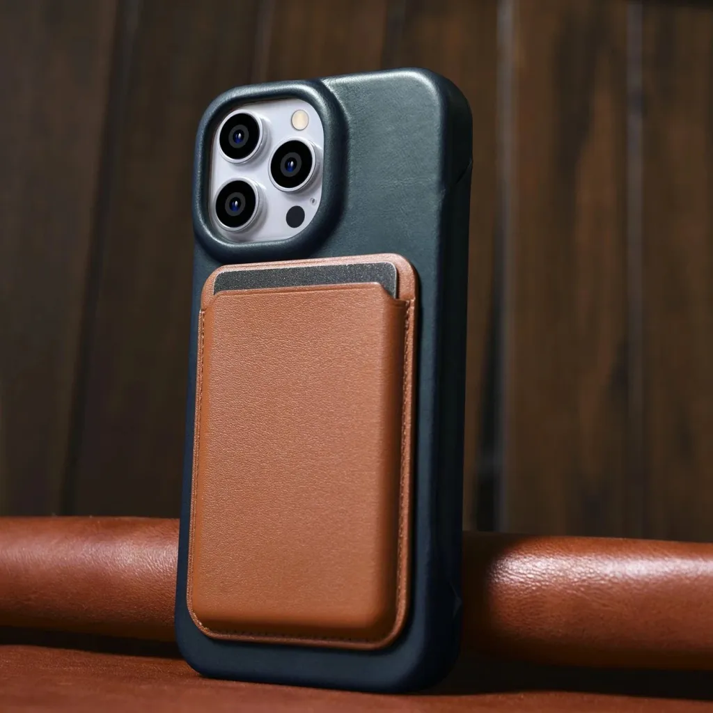 Mbështjellës iCarer Oil Wax Premium Leather Folio për iPhone 14 Pro Max, MagSafe, Kaltër - 30