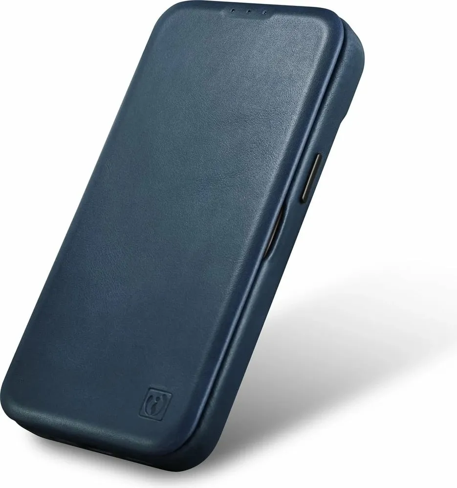Mbështjellës iCarer Oil Wax Premium Leather Folio për iPhone 14 Pro Max, MagSafe, Kaltër - 6