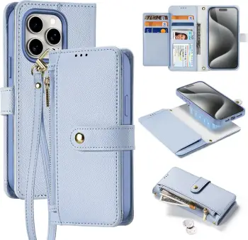 Mbështjellës Dux Ducis Lawa për iPhone 15 Pro, me portofol magnetik, lëkurë, Blu