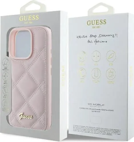 Mbështjellës Guess Quilted Metal Logo për iPhone 16 Pro Max, Rozë - 2