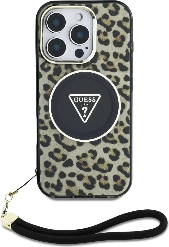 Mbështjellës Guess HC IML Leopard Triangle Cord Strap për iPhone 16 Pro Max, MagSafe, Kafe - 2