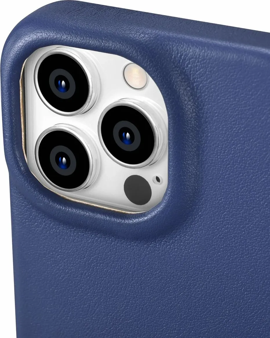 Mbështjellës iCarer CE Premium lëkurë folio për iPhone 14 Pro, MagSafe, Blu - 11
