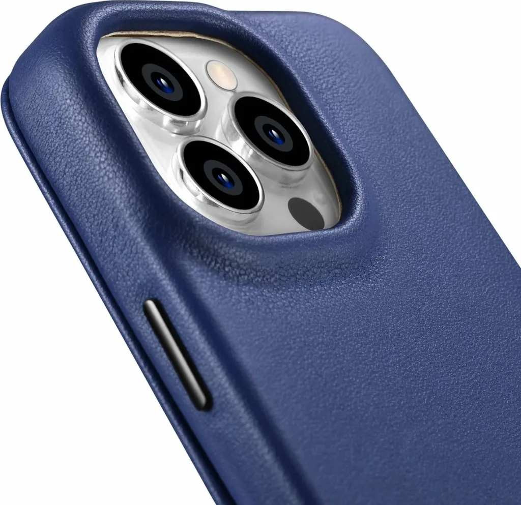 Mbështjellës iCarer CE Premium lëkurë folio për iPhone 14 Pro, MagSafe, Blu - 13