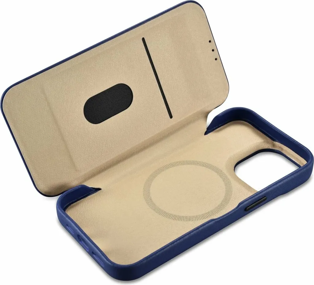 Mbështjellës iCarer CE Premium lëkurë folio për iPhone 14 Pro, MagSafe, Blu - 14