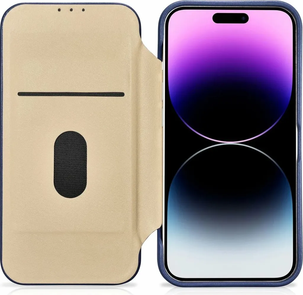Mbështjellës iCarer CE Premium lëkurë folio për iPhone 14 Pro, MagSafe, Blu - 16