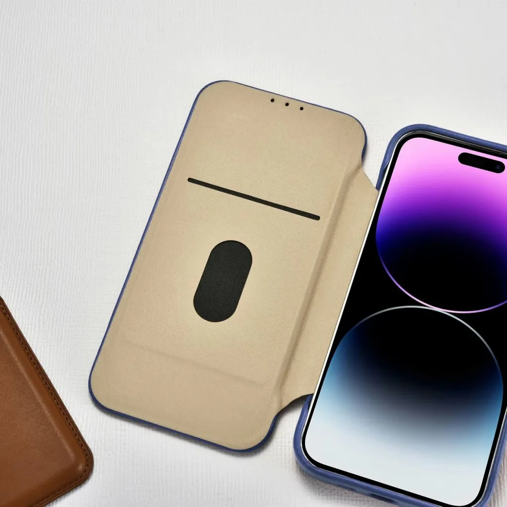 Mbështjellës iCarer CE Premium lëkurë folio për iPhone 14 Pro, MagSafe, Blu - 18