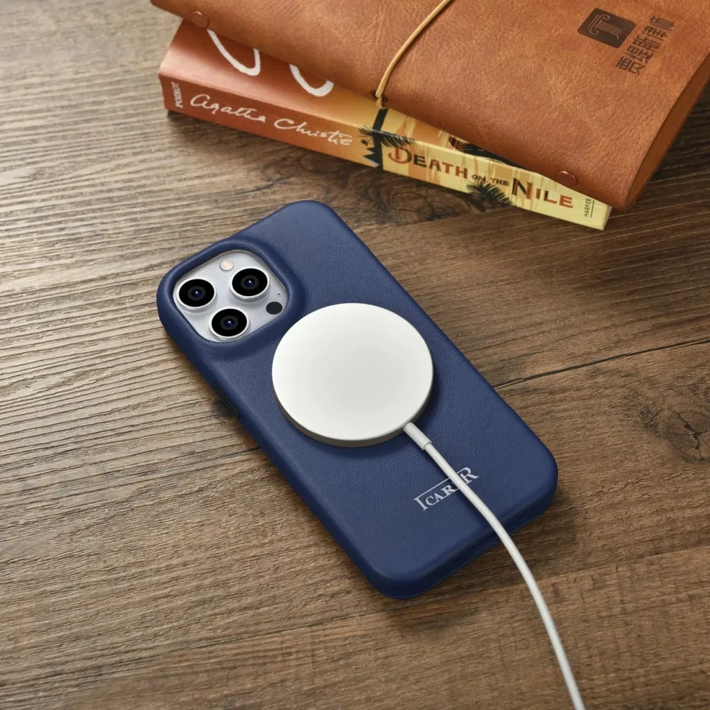 Mbështjellës iCarer CE Premium lëkurë folio për iPhone 14 Pro, MagSafe, Blu - 19