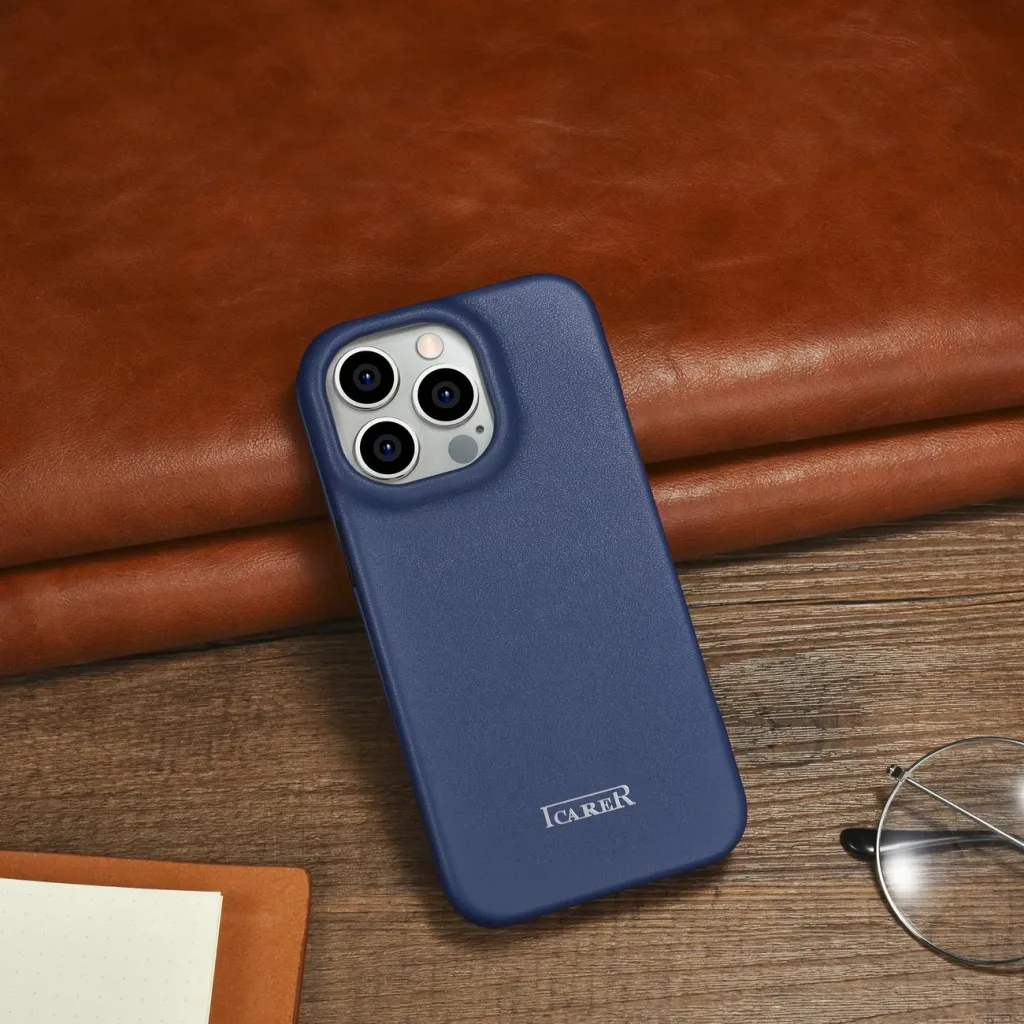 Mbështjellës iCarer CE Premium lëkurë folio për iPhone 14 Pro, MagSafe, Blu - 20