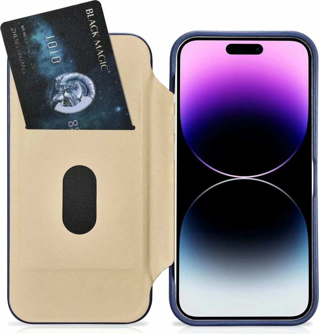 Mbështjellës iCarer CE Premium lëkurë folio për iPhone 14 Pro, MagSafe, Blu - 22