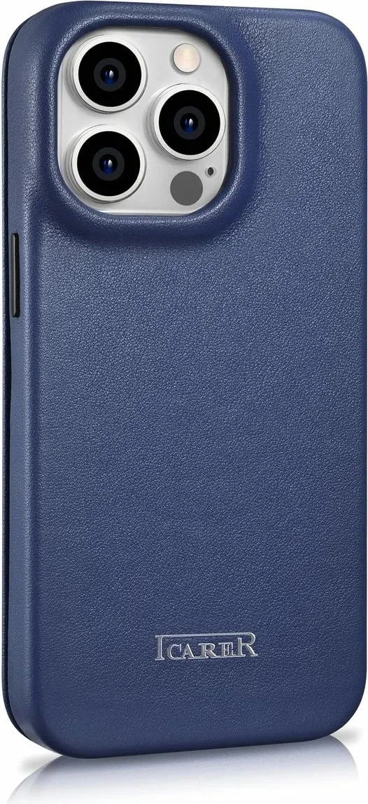 Mbështjellës iCarer CE Premium lëkurë folio për iPhone 14 Pro, MagSafe, Blu - 4