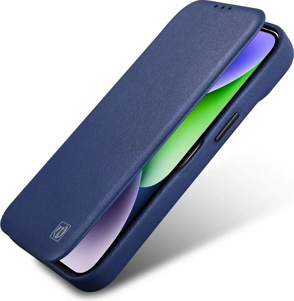 Mbështjellës iCarer CE Premium lëkurë folio për iPhone 14 Pro, MagSafe, Blu - 9