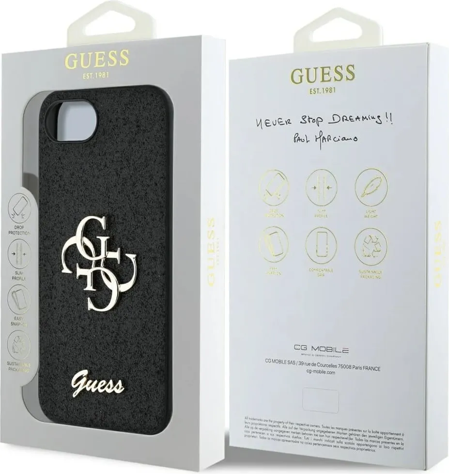 Mbështjellës Guess Fixed Glitter Big 4G për iPhone 16e, i zi - 8