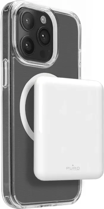 Powerbank Puro Power Mag 5000mAh me MagSafe, USB-C, Bardhë
